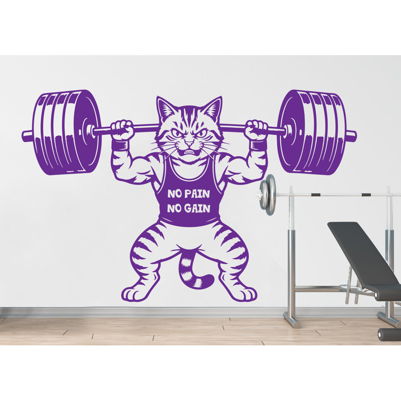Autocollant mural Angry Cat Gym, 21 po x 35 po, Matte Black