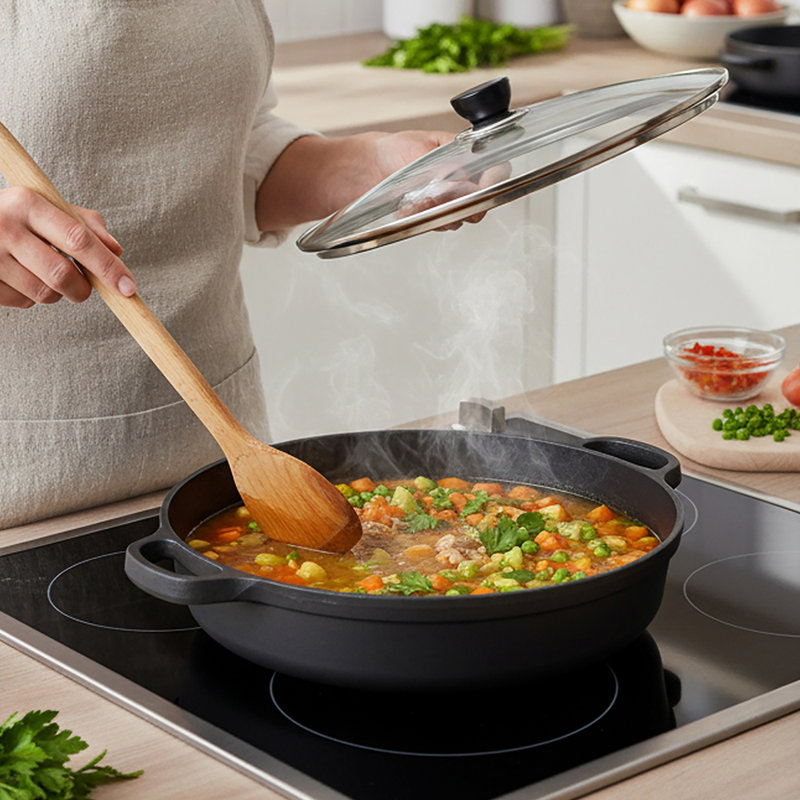 Living And Home Cast Iron Round Braiser with Lid, 35cm, 6.73L