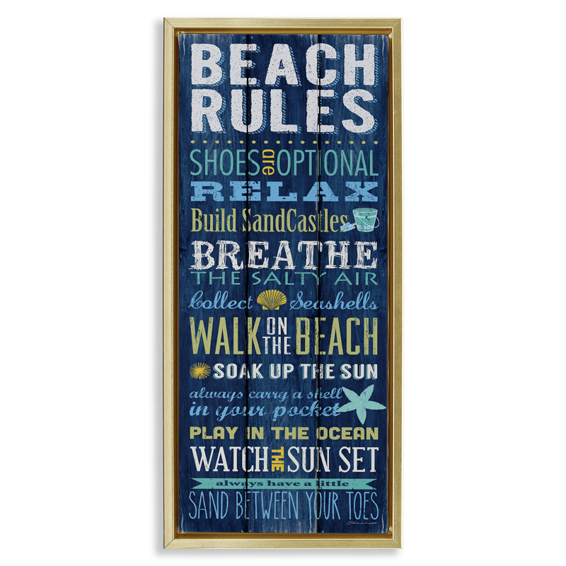 Beach Rules Relax Breathe, Cadre flottant métallique doré, H 31 po x l 15 po