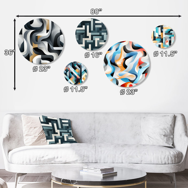 Monochromes Essence I - Ensemble d'art mural géométrique rond moderne de 5