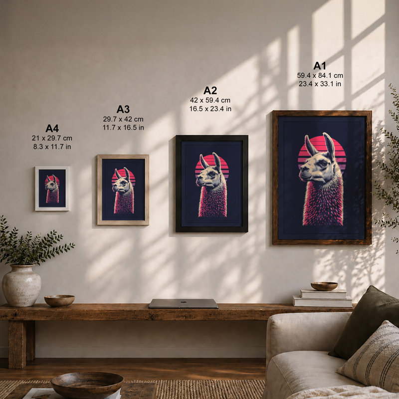 Llama Geometric Gaze Modern - Framed Print, Unframed, A1 - 84.1 x 59.4 cm