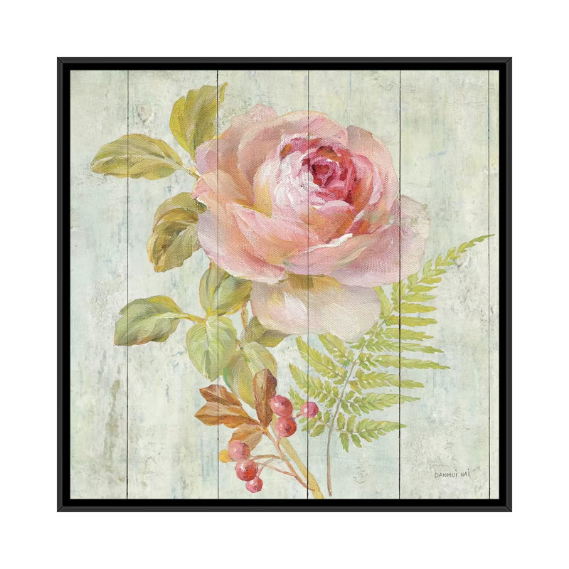 « natural flore i », reproduction d’art sur toile tendue, H 18 po x l 18 po x P 1,5 po, Toile avec cadre noir, Pas de tapis