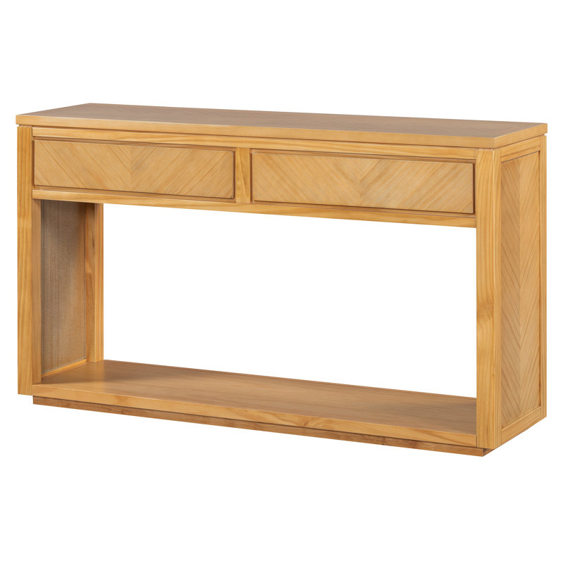 55" Console Table, Rustic Wooden Entryway Table With Storage Drawers And Open Shelf, Elegant Sofa Table For Hallway And Living Room