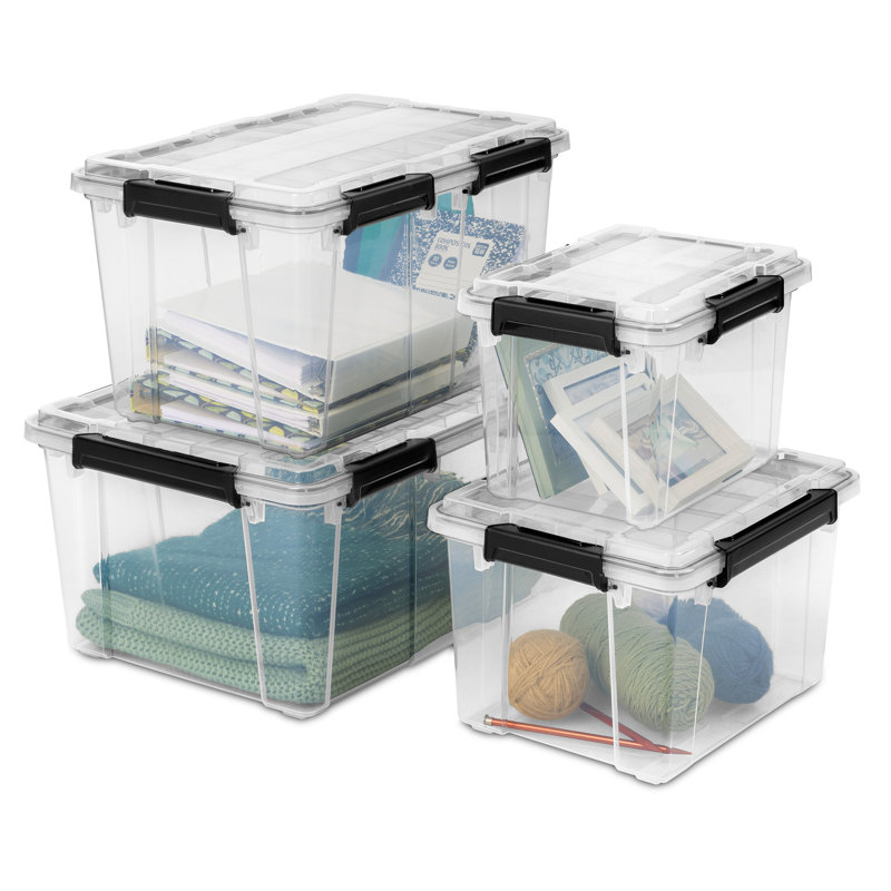 Sterilite 80Qt Gasket Box, Stackable Storage Container with Lids, Black, 12 Pack