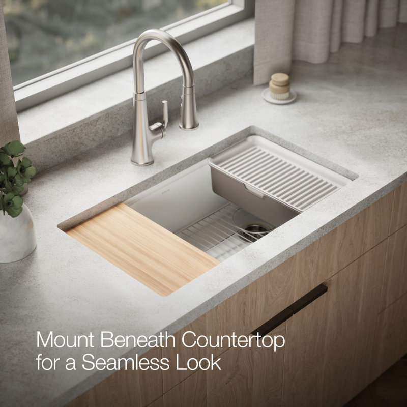 Billings 32-1/2 In. Undermount Single-Bowl Workstation Kitchen Sink, White