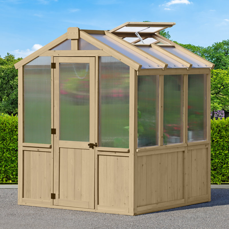 Meridian 6.7' x 6.0' Greenhouse with Cedar Wood Frame and Polycarbonate Panels Compact and Durable Design