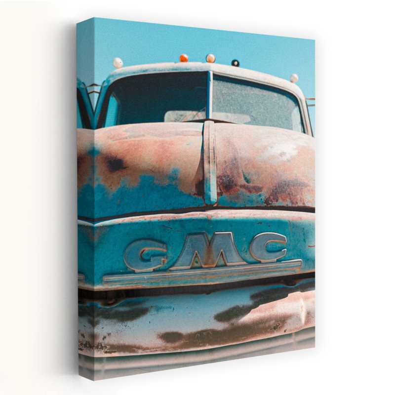 «Vintage Rusted Gmc Truck Classic Retro Traditional Traditional Tree Landscape», reproduction d'art mural, 48" H x 32" W