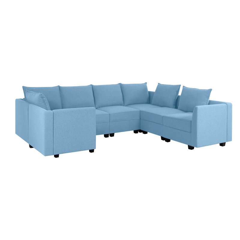 Canapé modulaire Yufei, Robin 100% lin bleu œuf