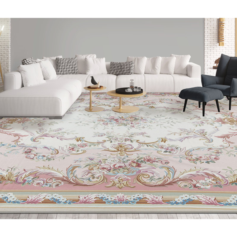Hand-Knotted High-Quality Ivory and Rose Area Rug