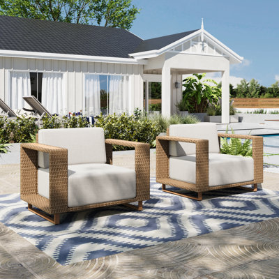 All Weather Wicker Outdoor Patio Chair with Cushions (Set of 2)