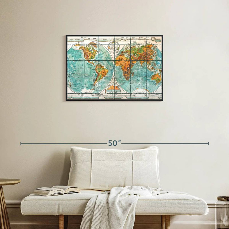 Globe terrestre, Cadre flottant noir, 31 po x 21 po