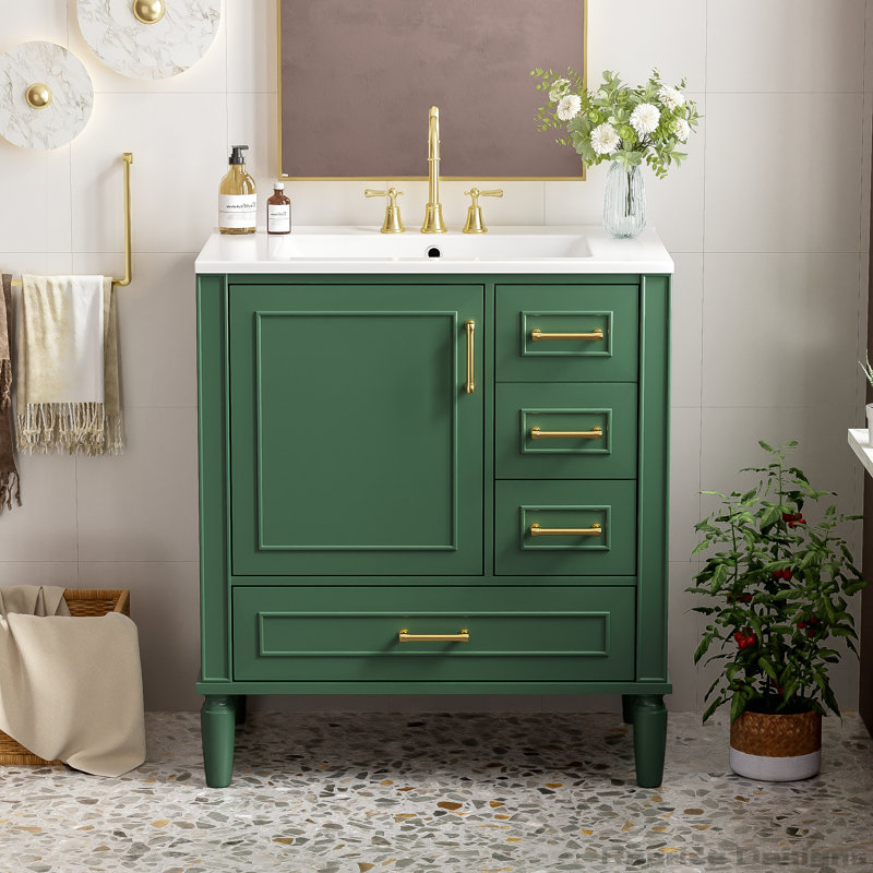 Grand meuble-lavabo de 30 po avec lavabo en céramique, Vert