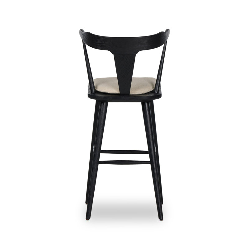 Garth Solid Wood Bar Stool, Bar Stool (29.94" Seat Height), Sandy Oak, Antwerp Natural/Linen Blend