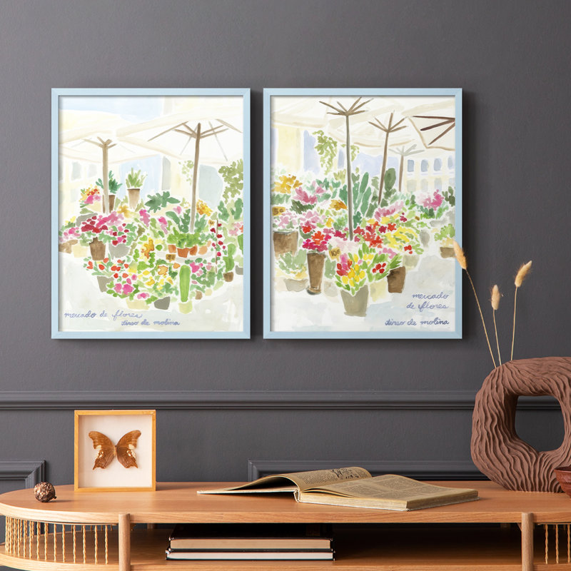 «Tirso Flower Market I», reproduction encadrée de qualité supérieure - prête à être accrochée - aucun clou requis - aucun clou requis