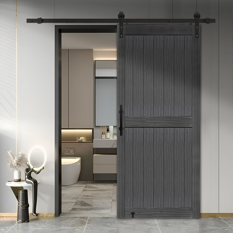 MDF Barn Door with Sliding Door Hardware Kit,Covered with Water-Proof PVC Surface, 36" x 84", Deep Gray