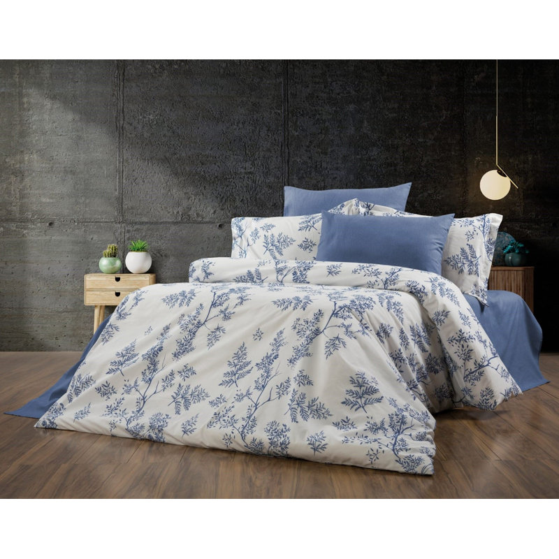 Ensemble de housse de couette, California King Duvet Cover + 2 Pillowcases, Motif floral bleu