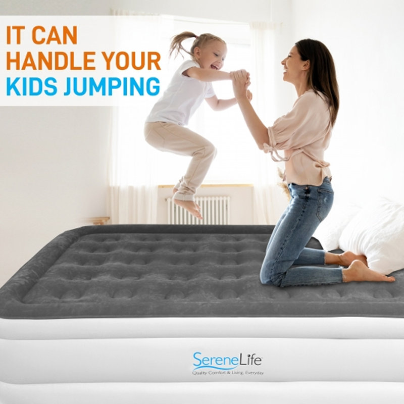 SereneLife Full Size Gray PVC Raised Air Mattress with Built-In Pump