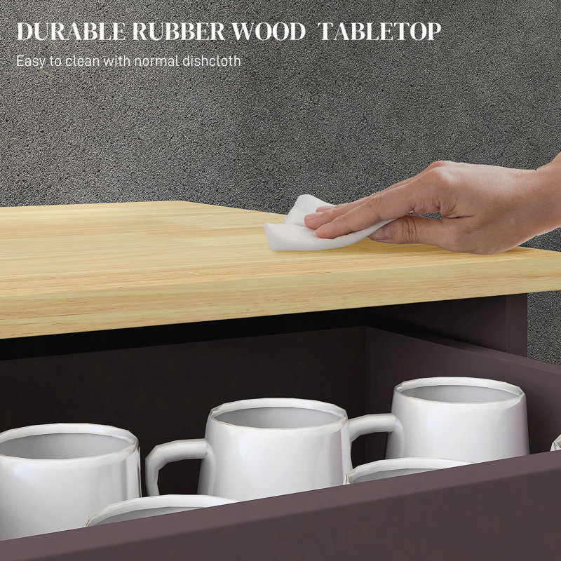 Sideboard With Solid Wood Countertop, Modern Kitchen Storage Cabinet, Coffee Bar Cabinet With 2 Drawers, Doors And Adjustable Shelf