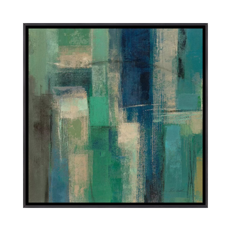 " Emerald Fields Square I " by Silvia Vassileva, Distressed Black Framed, No Matte, 18" H x 18" W x 1.5" D