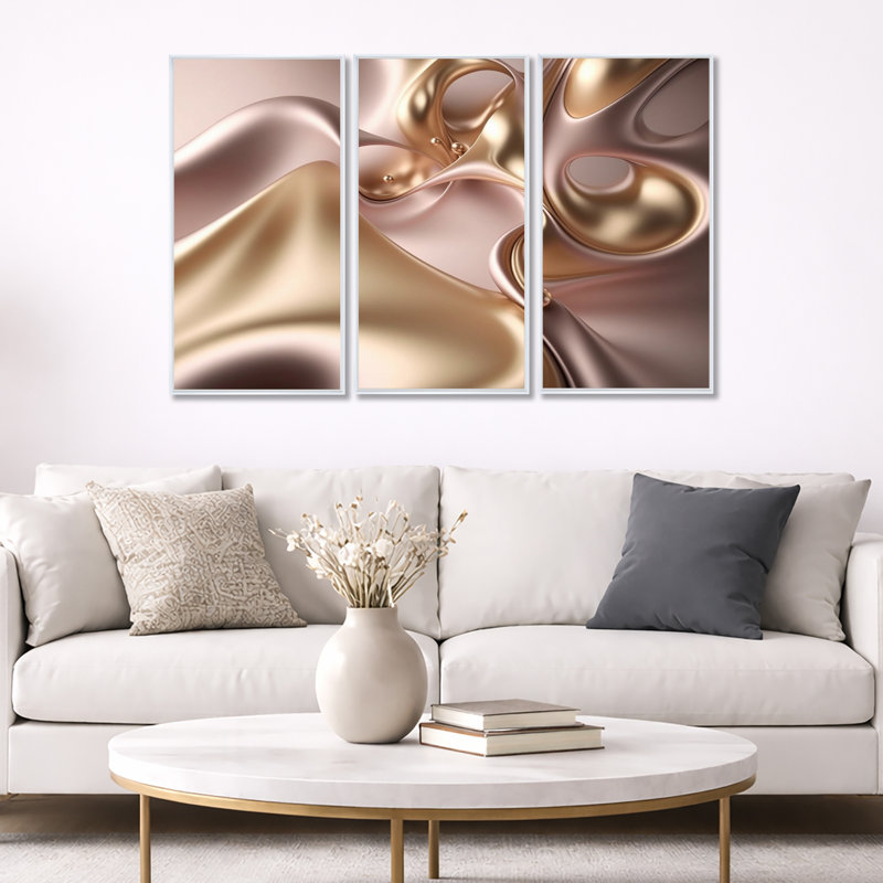 Subtile sophistication en rose exquis et doré - reproduction d'art sur toile 3 pièces, H 28 po x l 36 po