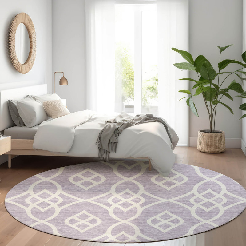Premium Machine Washable Prisco Lavender Rug, Round 8'