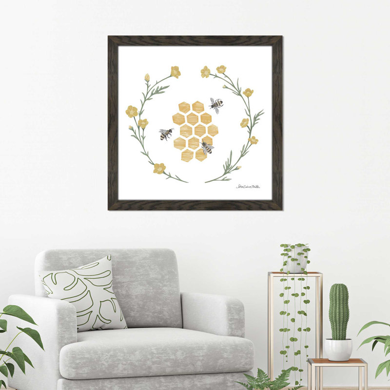 «Happy to Bee Home III», reproduction de dessin, H 31,5 po x l 31,5 po x P 1 po, Cadre chocolat patiné