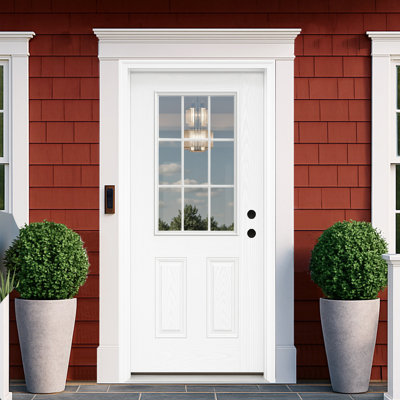 KHSHOW Fiberglass Knock-Down Entry Door  With Brickmould & Vinyl Frame