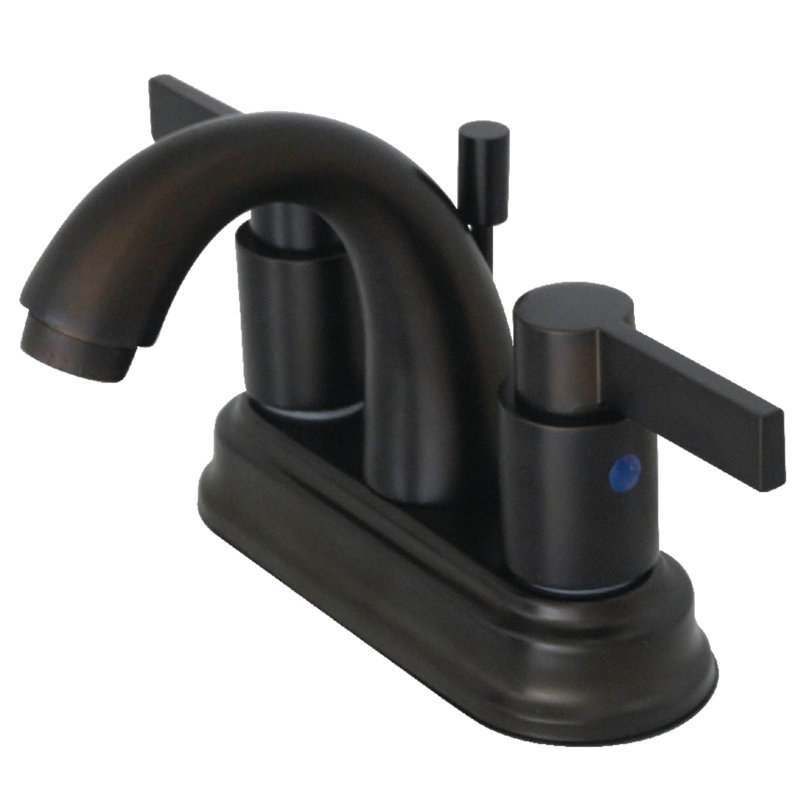 Kingston Brass NuvoFusion Two-Handle 3-Hole Deck Mount 4" Centerset Bathroom Faucet with Plastic Pop-Up, Oil Rubbed Bronze