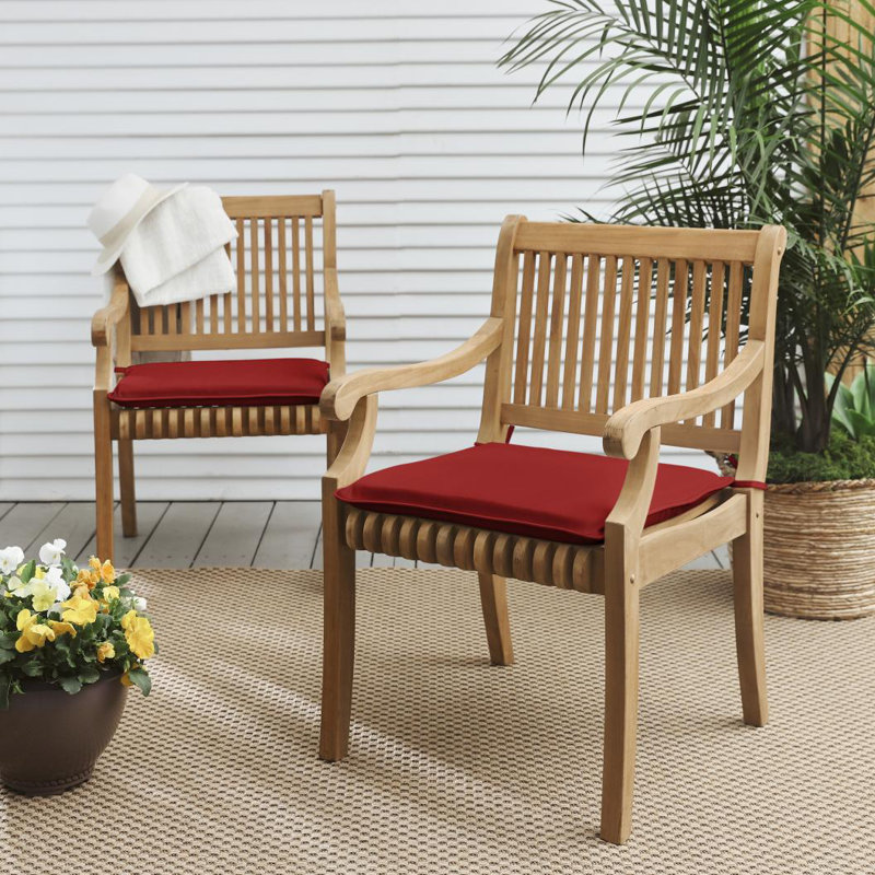 Macaire Sunbrella Outdoor 2'' Dining Chair Chair Pad, 2" H x 17" W x 17" D, Canvas Jockey Red Sunbrella® Canvas