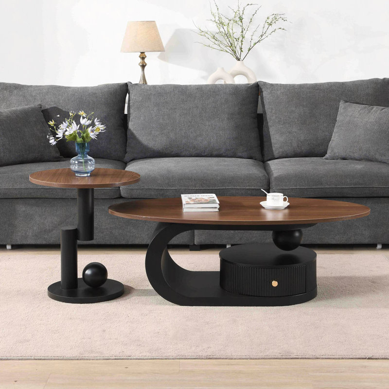 Ensemble de 2 tables basses gigognes avec rangement pour le salon, Noir