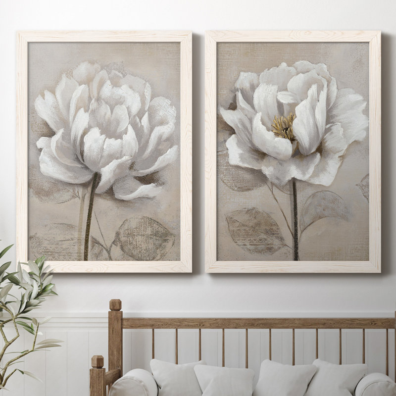 "Soft White I", ensemble de 2 reproductions d'art, H 44 po x l 31 po, Toile avec cadre photo sans passe-partout, Blanc