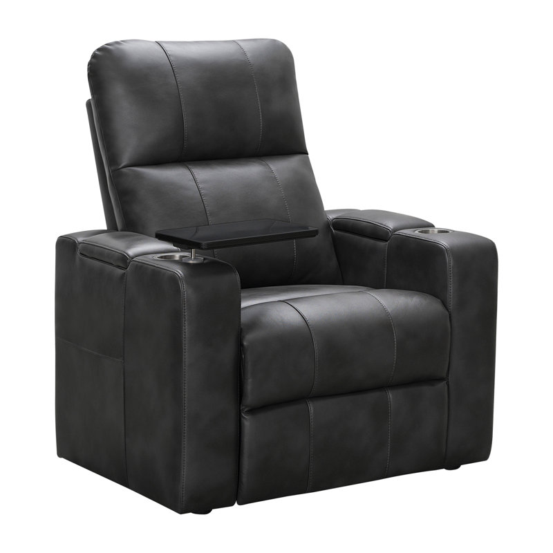Vannatta Faux Leather Power Recliner, Smoke Grey Faux Leather