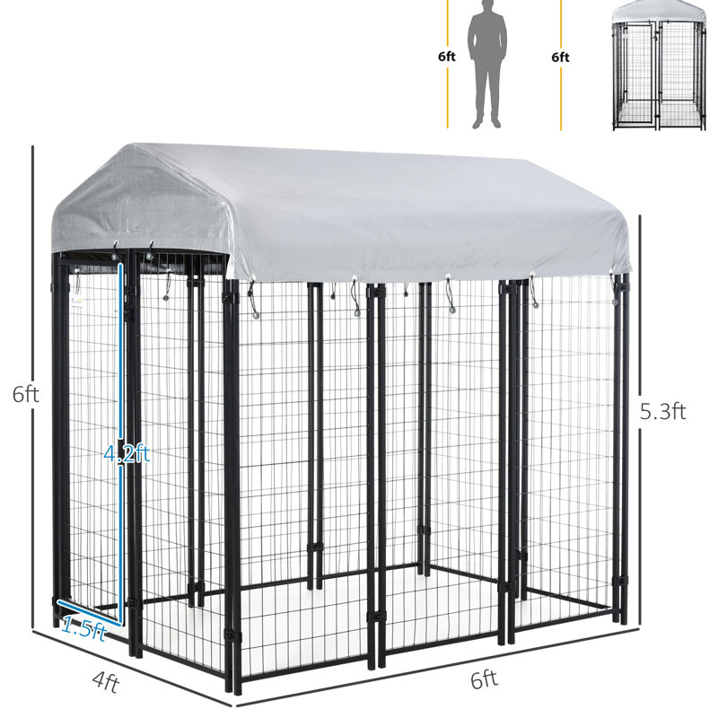 Enceinte d'extérieur pour chien 6 'x 4', porte verrouillable et auvent d'eau pour enclos moyen / grand, moyennes et grandes races