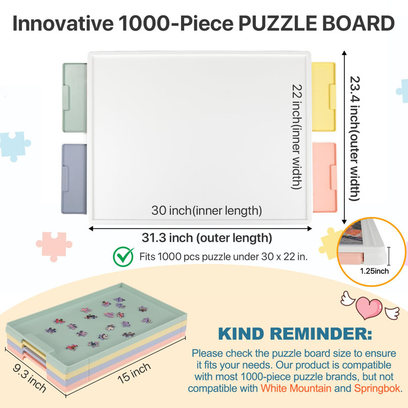 1 000 pièces 1 casse-tête rotatif avec 4 tiroirs colorés et un tapis de protection, une table de casse-tête de 30 po x 22 po - l'accessoire et le cadeau parfait pour les amateurs de casse-tête