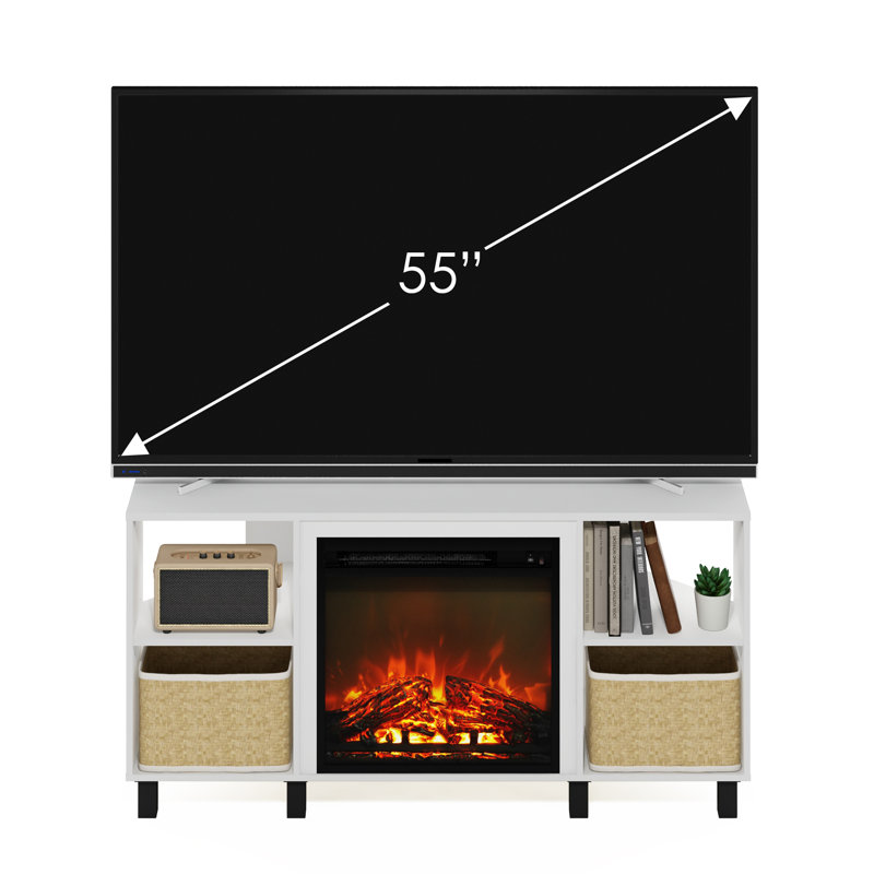 46.54'' W Corner TV stand Storage Credenza with Electric Fireplace, Solid White/Black