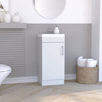 16" Bathroom Vanity Single Door, Resin Sink And Faucet White