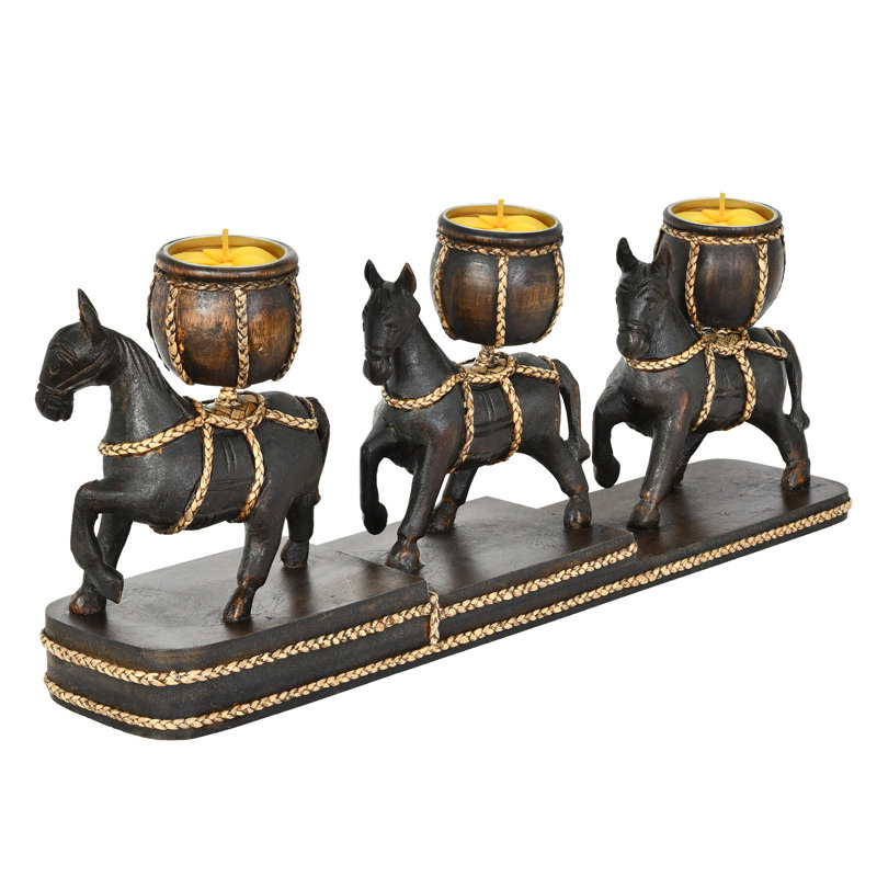 Porte-bougie en bois sculpté à la main Trio