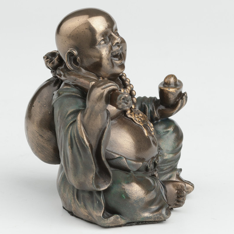 2,37 pouces de hauteur Buddah en bronze (Budai) tenant Yuan Beach et Ruyi en bronze coulé à froid
