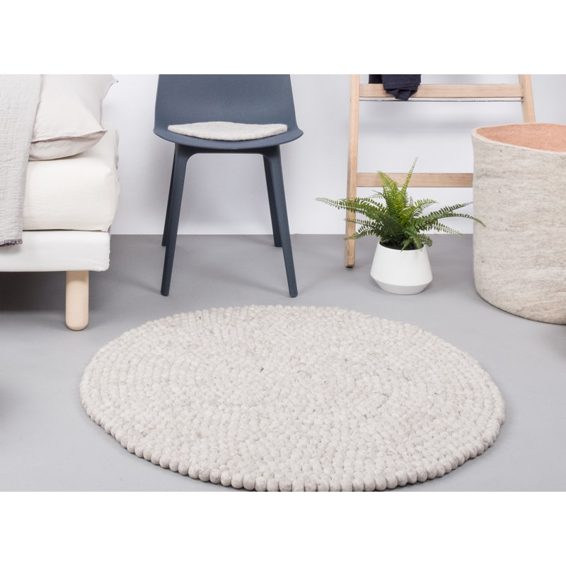 Béla Solid Colour Wool Hand Woven Area Rug, Approximately 120cm