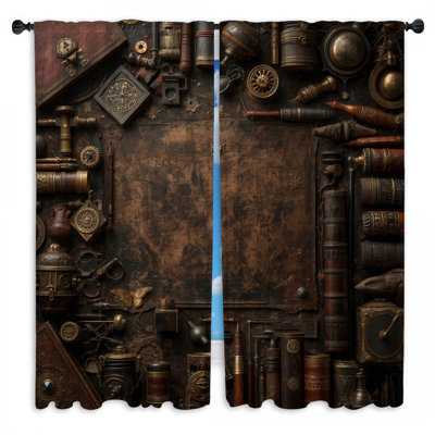 Rideaux de fenêtre rétro avec objets obscurcissants Steampunk - 2 panneaux