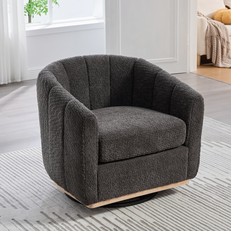 32.25" W Upholstered Swivel Barrel Chair, Charcoal