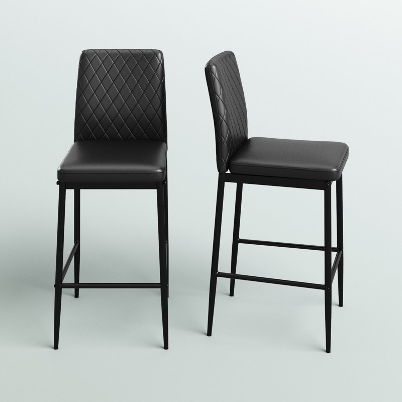 Waldman Upholstered Counter Stool with Metal Frame, Black