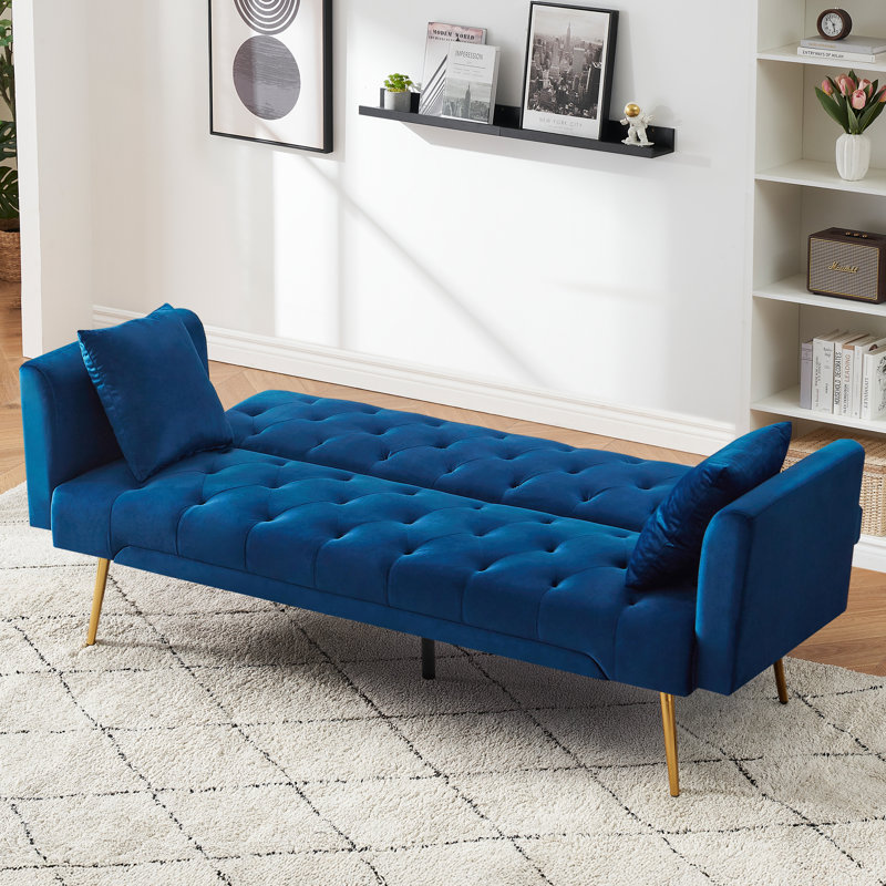 Futon Sofa Convertible Velvet Loveseat Sleeper Sofa Couch for Bedroom Living Room Office, Blue