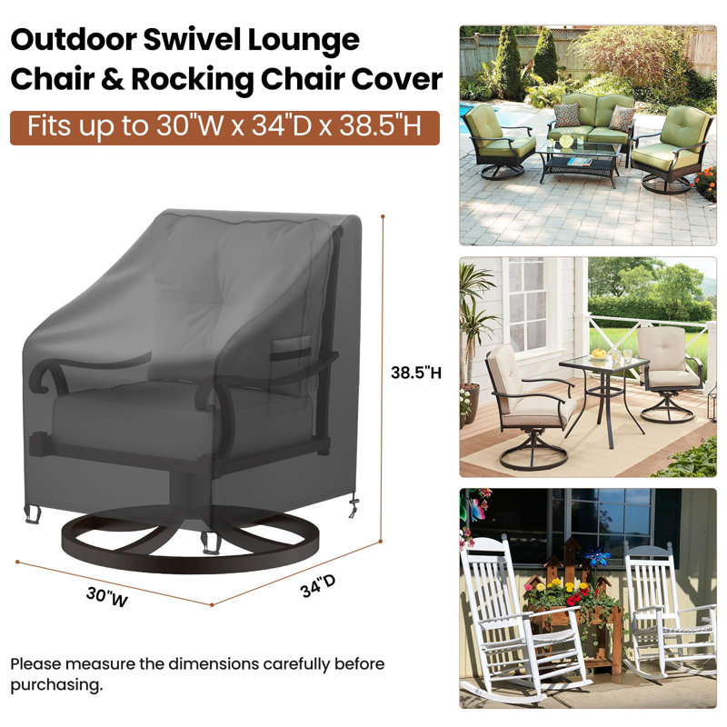 Ensemble de 2 housses de chaise de patio imperméables 30 po x 34 po x 38,5 po, housse de chaise berçante pivotante robuste Oxford 420D avec sangles coupe-vent et bouches d'aération