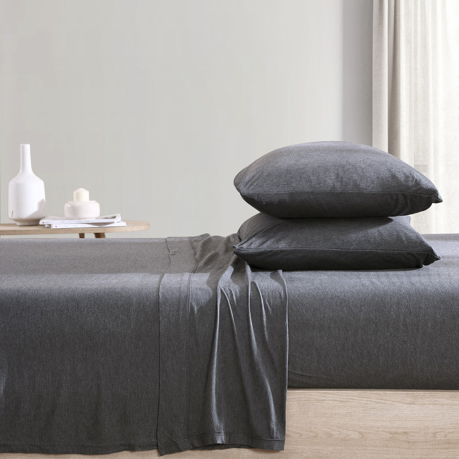 Fransen Sheet Set, Full/Double Sheet Set with 2 Pillowcases, Heather Charcoal