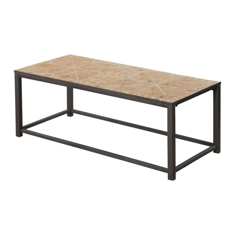 Table basse, accent, cocktail, rectangulaire, salon, L 42 po, carrelage brun, métal brun, transitionnel