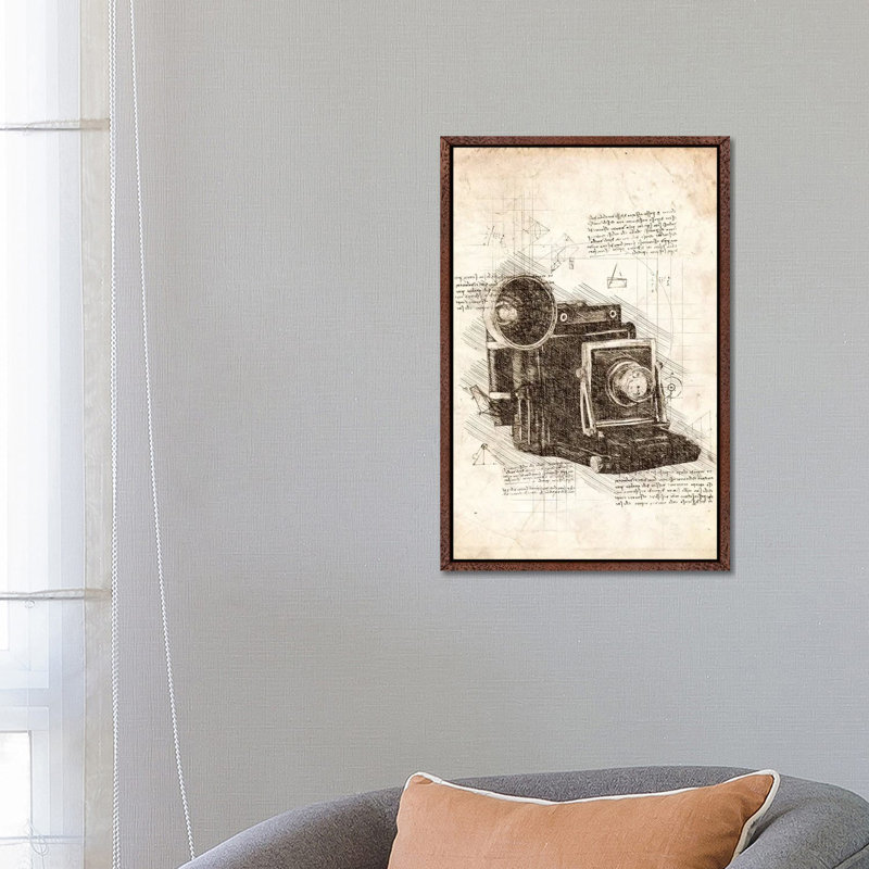 Old Camera 1 Piece Wall Art on Canvas, 66.04 cm H x 45.72 cm W, Classic Brown Wood Framed
