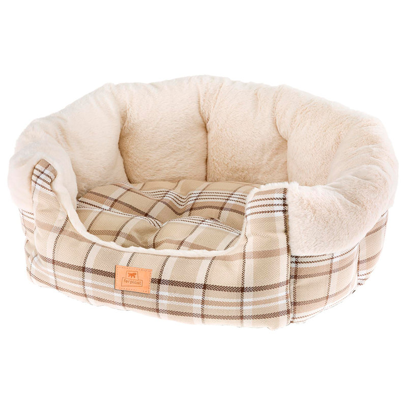 Plaid Bolster Pet Bed, 62 W x 72 D cm, Beige