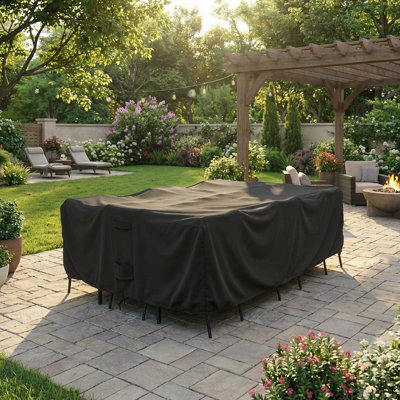Hyslop Water Resistant Patio Dining Set Cover – Heavy Duty, Durable Outdoor Furniture Cover with Click-Close Straps, Adjustable Elastic Hem, and Air Vents