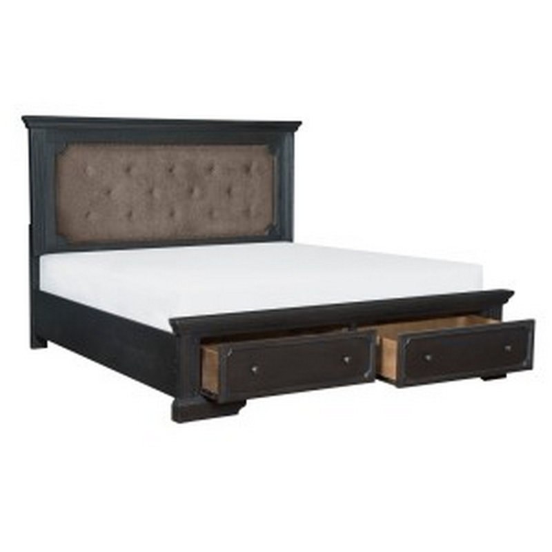 Grand lit plateforme tapissier avec rangement Lineham